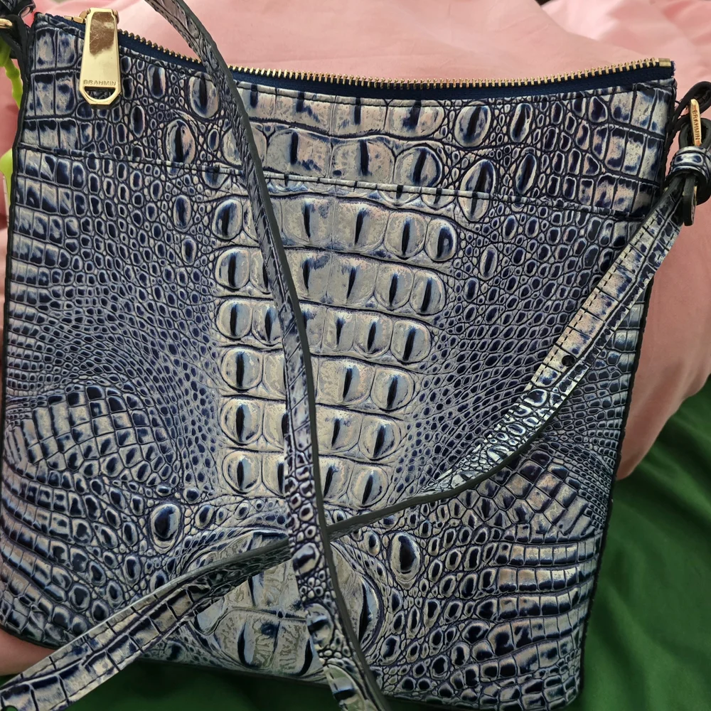 Brahmin Reptile-Embossed Leather Handbag in Silver